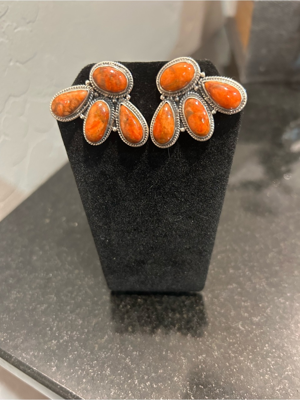Mohave Orange Spiny Stone Cluster Silver Women's Earrings